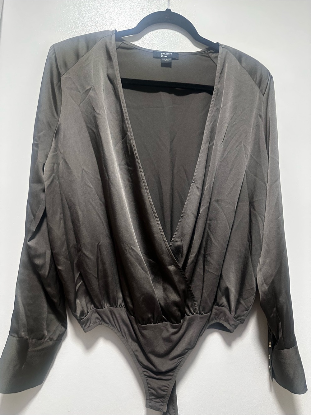 Marciano gray Satin Wrap-Front Bodysuit